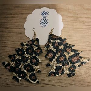 Leopard Christmas tree earrings